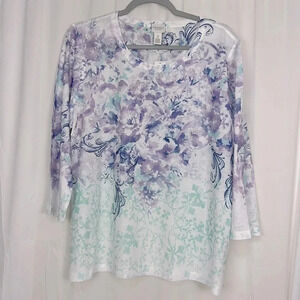 Weekend’s By‎ Chico’s New Italian Garden Zing Scoop Neck 3/4 Sleeve Top